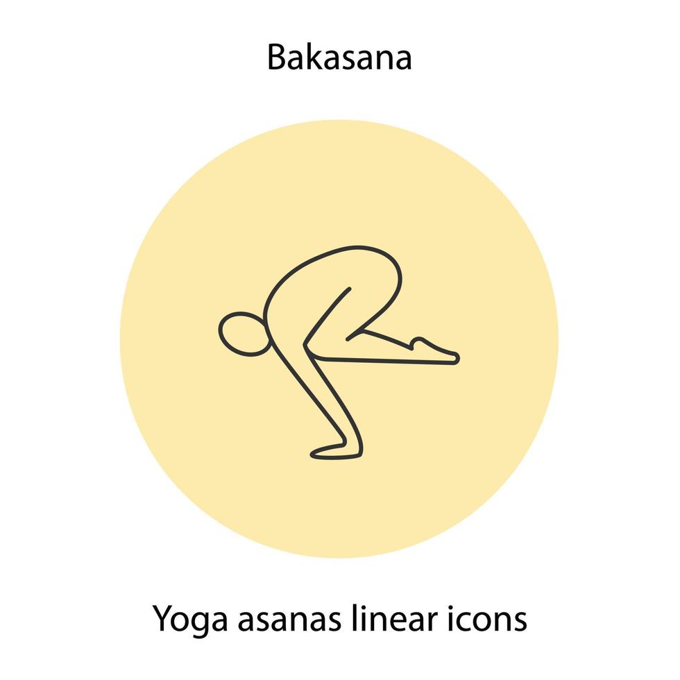 bakasana yoga position linjär ikon. tunn linje illustration. yoga asana kontur symbol. vektor isolerade konturritning