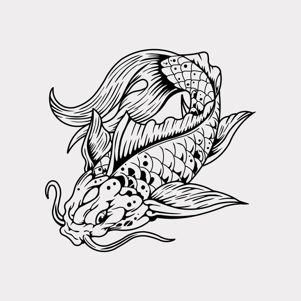 japansk koi fisk hand dragen konst illustration vektor