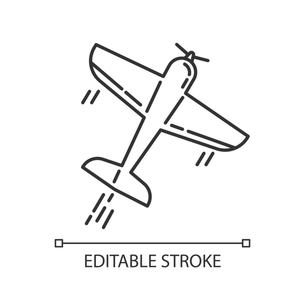 Kunstflug lineares Symbol. Kunstflugmanöver und Kunstflug. Airforce-Show mit Flugzeug. Luftfahrt, Flugzeugleistung. Flugzeuge Tricks. Kontursymbol. Vektor isolierte Zeichnung. bearbeitbarer Strich