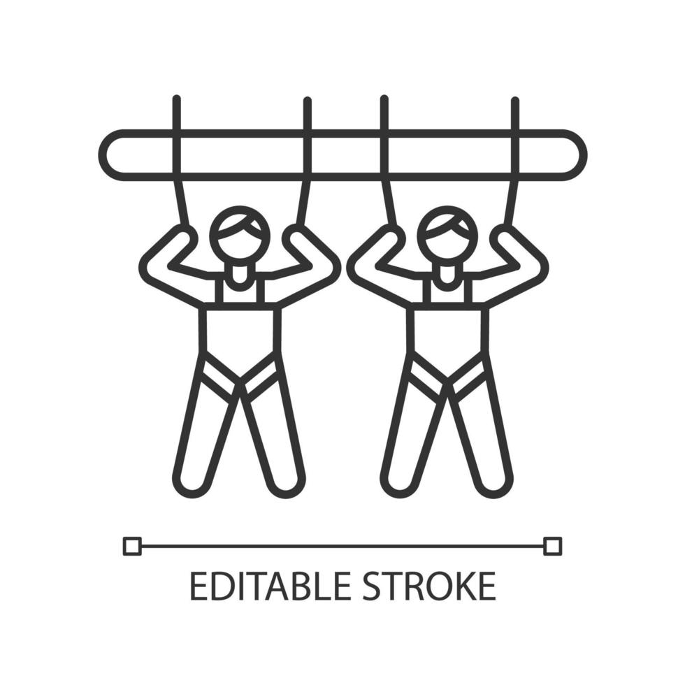 Bergriese schwingen lineares Symbol. Attraktion des Vergnügungsparks. Canyon schwingen. Adrenalin Erholung. extreme Aktivität. dünne Linie Abbildung. Kontursymbol. Vektor isolierte Zeichnung. bearbeitbarer Strich