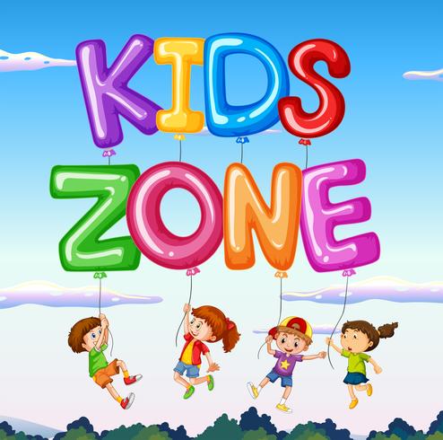 Kinderzone mit Kindern und Ballon mit Himmelhintergrund vektor