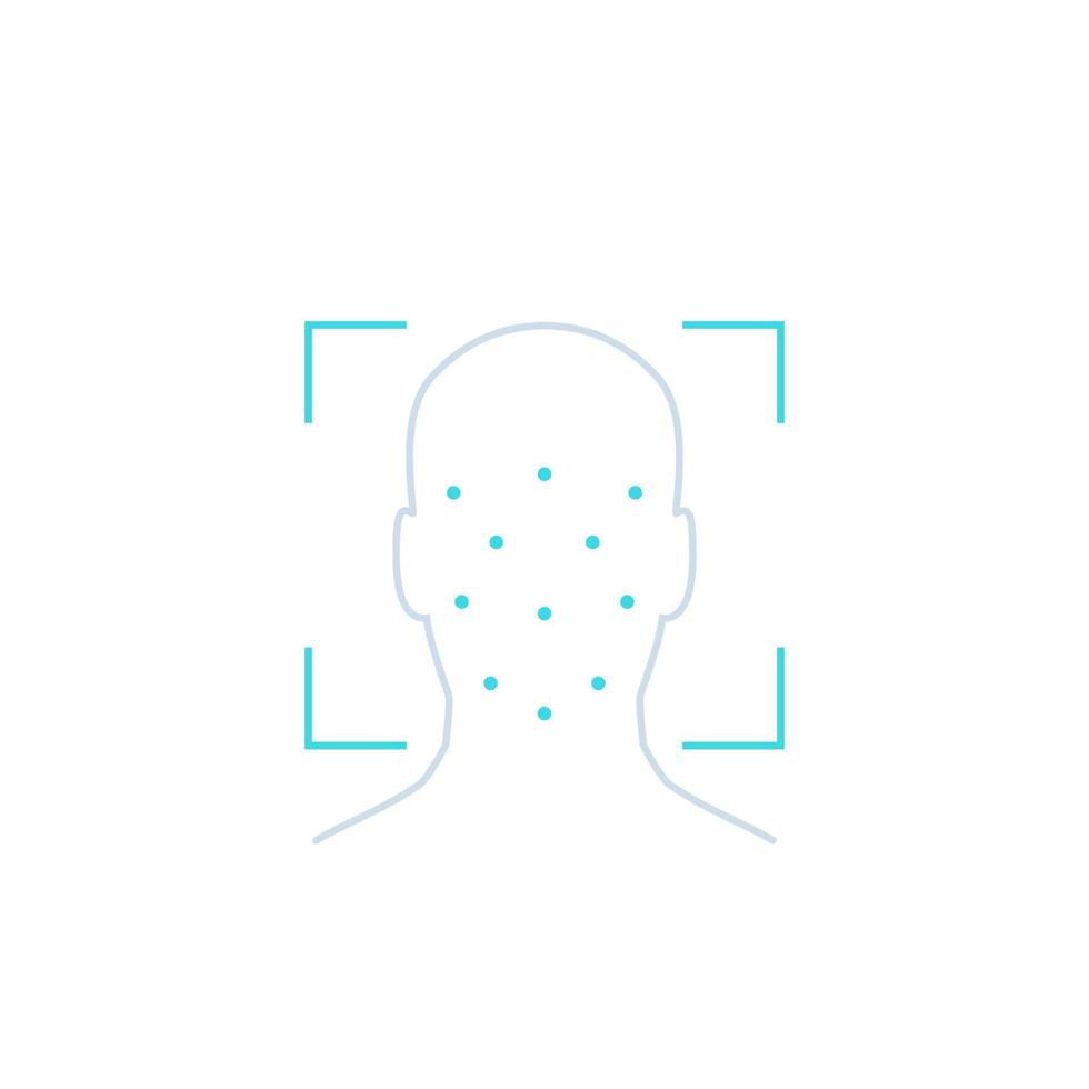 ansiktsigenkänning, biometrisk identifiering, ansiktsavsökningslinjeikon vektor