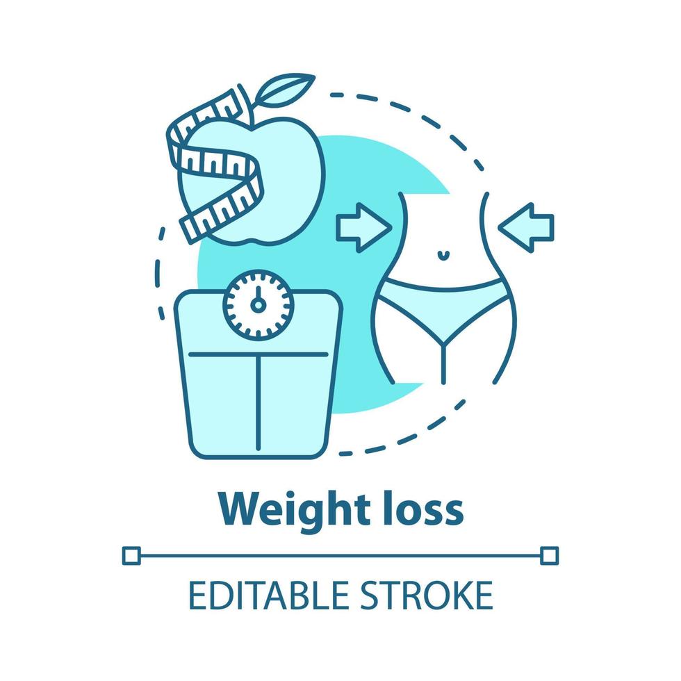 viktminskning koncept ikon. bantning idé tunn linje illustration. hälsosam livsstil, hälsovård, fitness. sport, diet, kost, diet. vektor isolerade konturritning. redigerbar linje