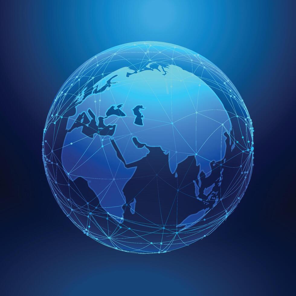 blå jord på trådmodell nätverk maska, digital teknologi backgro vektor