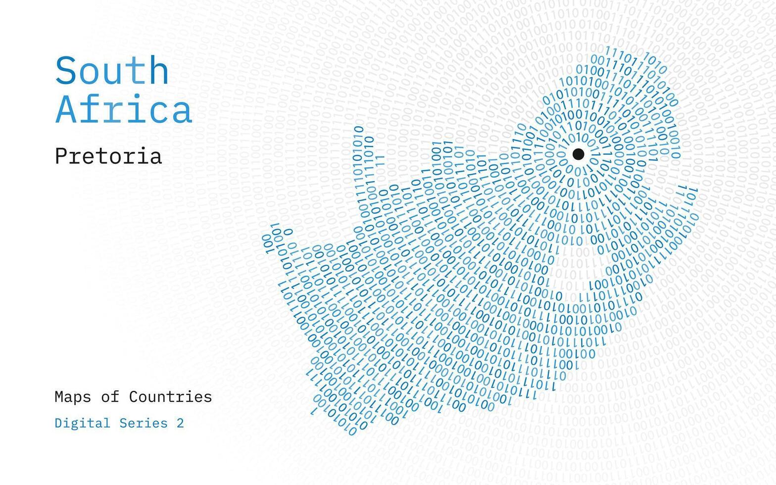 en Karta av söder afrika avbildad i nollor och de i de form av en cirkel. de huvudstad, pretoria, är visad i de Centrum av de cirkel vektor