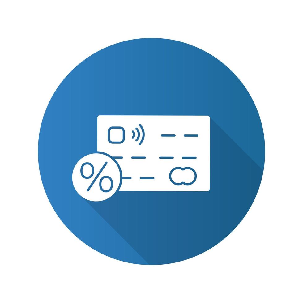 Kreditkarte Zinssatz flaches Design lange Schatten Glyphe Symbol. Kreditkarte mit Prozent. Vektor-Silhouette-Abbildung vektor