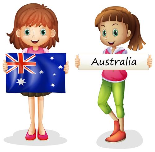 Två tjejer och flagga i Australien vektor