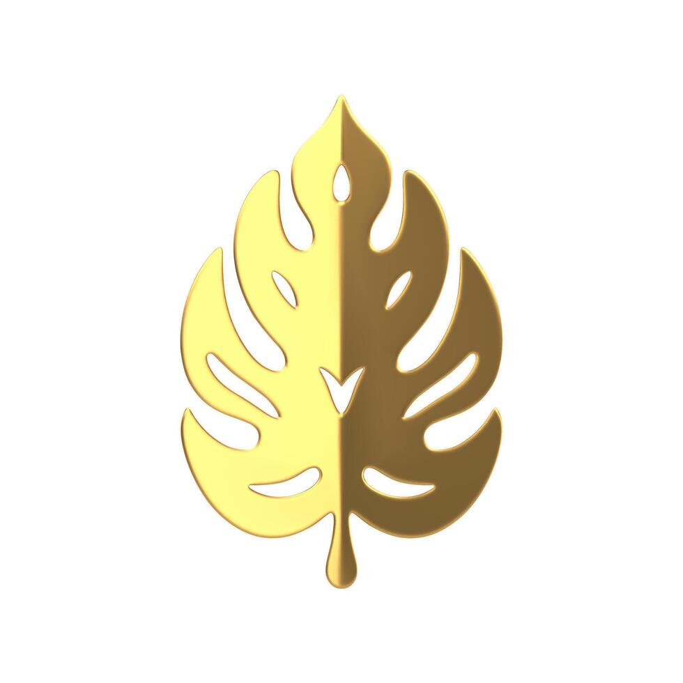Farn Monstera golden Blatt Prämie natürlich Pflanze Hochzeit Komposition Dekor 3d Symbol realistisch vektor