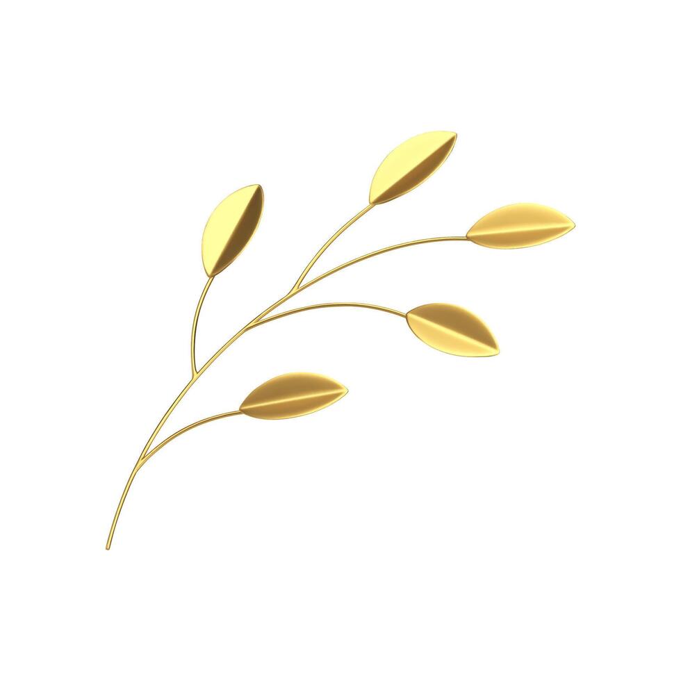 gyllene träd gren med löv premie botanisk dekor element 3d ikon realistisk illustration vektor