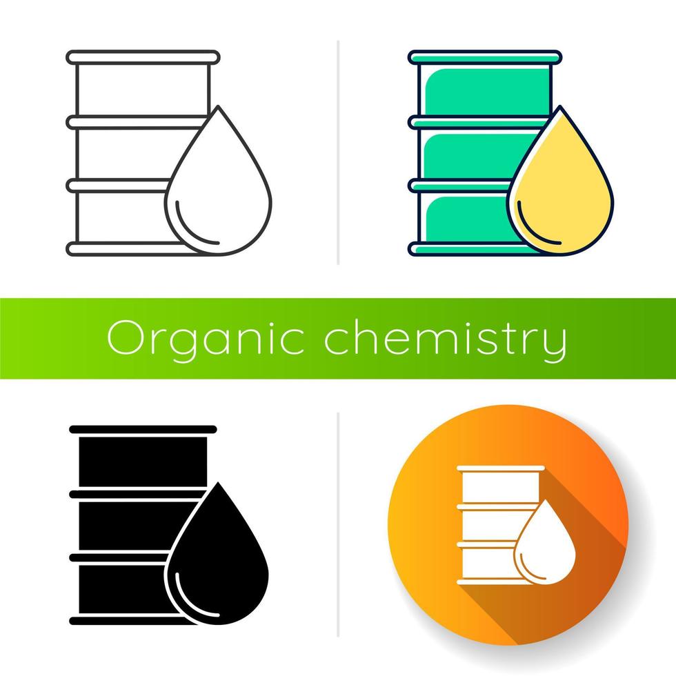 Metallfass mit Ölsymbol. Produkte der organischen Chemie. Benzin Stahlbehälter. Kraftstoffindustrie. Produktion von Öl. flaches Design, lineare, schwarze und farbige Stile. isolierte vektorillustrationen vektor