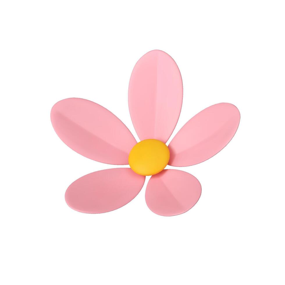 Rosa Blume romantisch Kamille Knospe mit sechs Blütenblätter botanisch floristisch Dekor 3d Symbol vektor