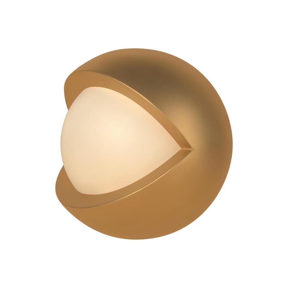 golden abstrakt 3d öffnen Auge Vorlage. dekorativ Metall Dekoration Ball mit ausgeschnitten und zweite Kugel innen. vektor