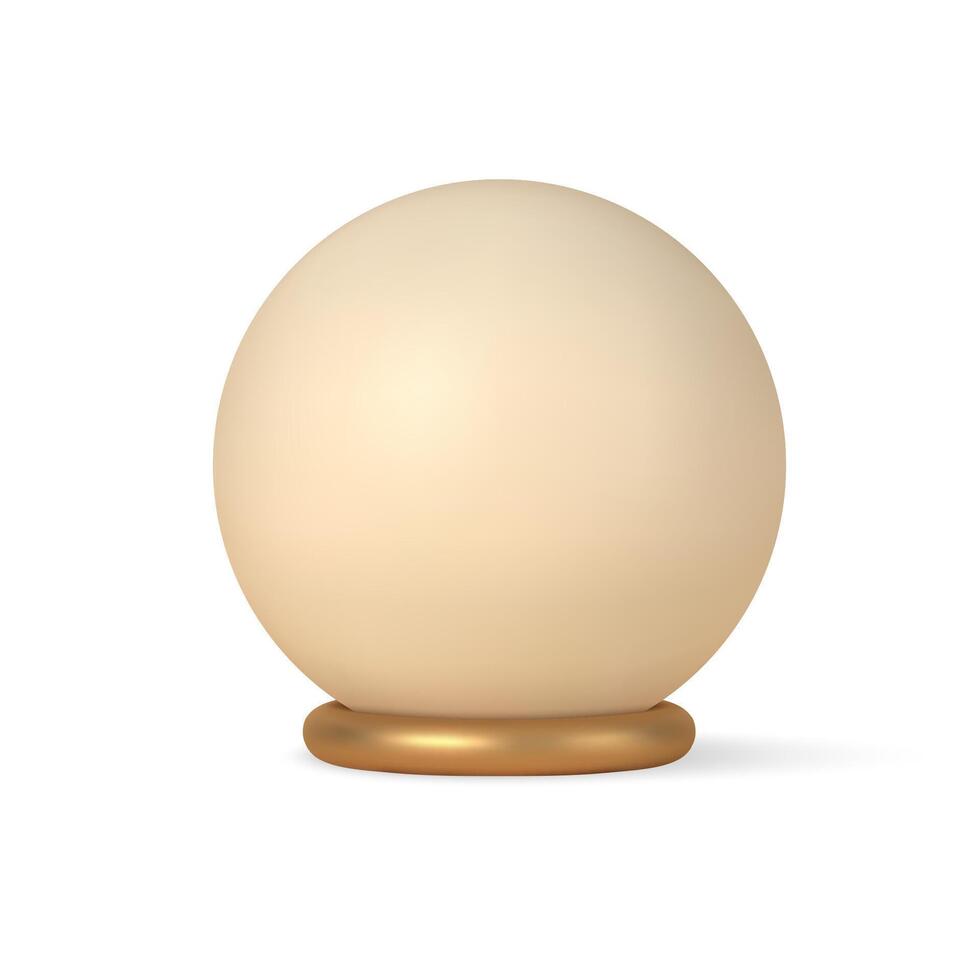 Kugel auf 3d Gold Ring Stand Vorlage. Beige Ball Dekoration mit Gelb Metall Kreis. vektor