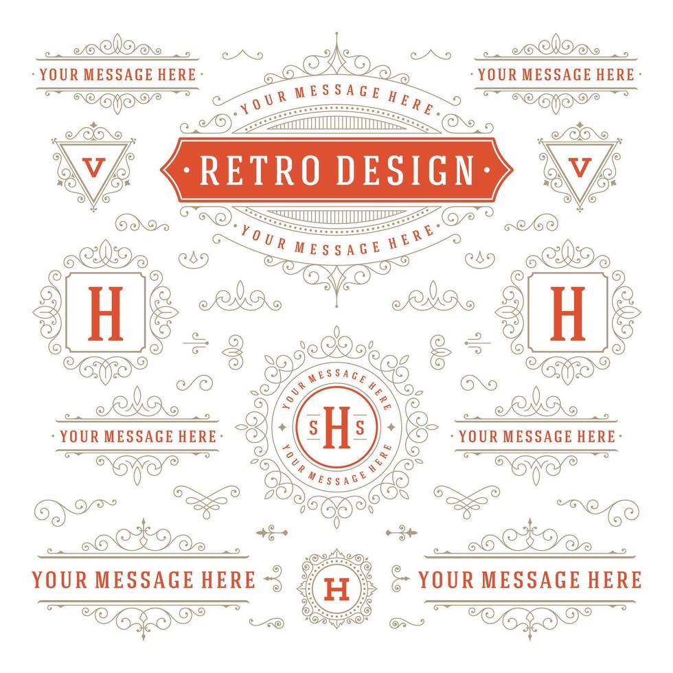 Jahrgang Ornamente Dekorationen Design Elemente. gedeiht kalligraphisch Kombinationen retro Logo vektor