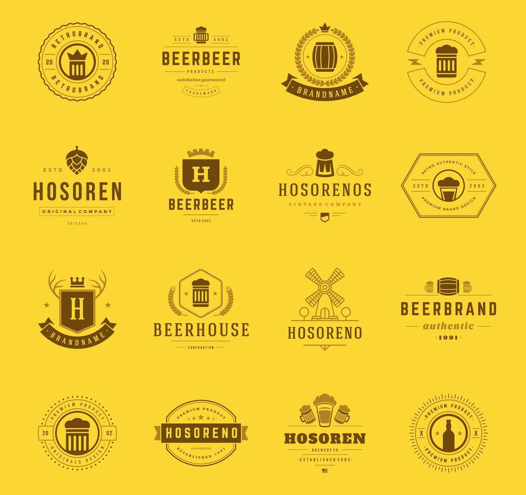 einstellen Bier Logos, Abzeichen und Etiketten Jahrgang Stil vektor