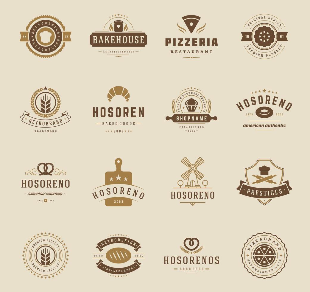 bageri affär logotyper, märken och etiketter vektor