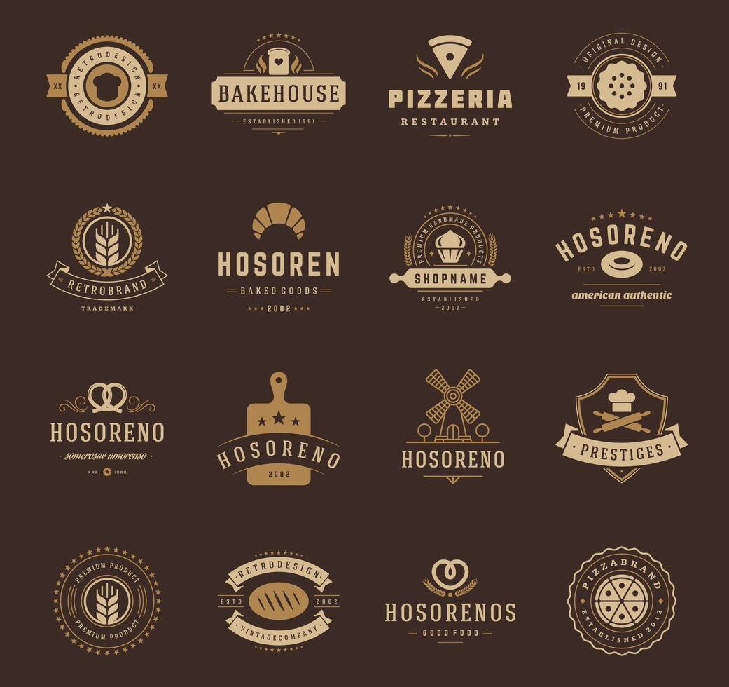 Bäckerei Geschäft Logos, Abzeichen und Etiketten Design Elemente einstellen vektor
