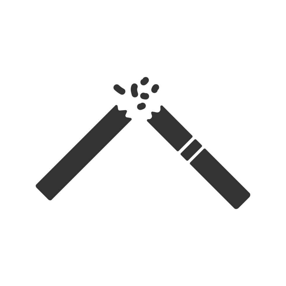 trasig cigarett glyfikon. sluta röka. siluett symbol. negativt utrymme. vektor isolerade illustration