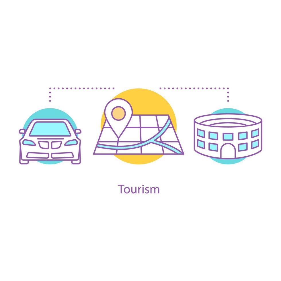 turism koncept ikon. reser med bil idé tunn linje illustration. sightseeing. semester. vektor isolerade konturritning