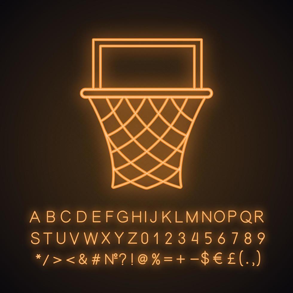 Basketballkorb Neonlicht-Symbol. leuchtendes Schild mit Alphabet, Zahlen und Symbolen. isolierte Vektorgrafik vektor