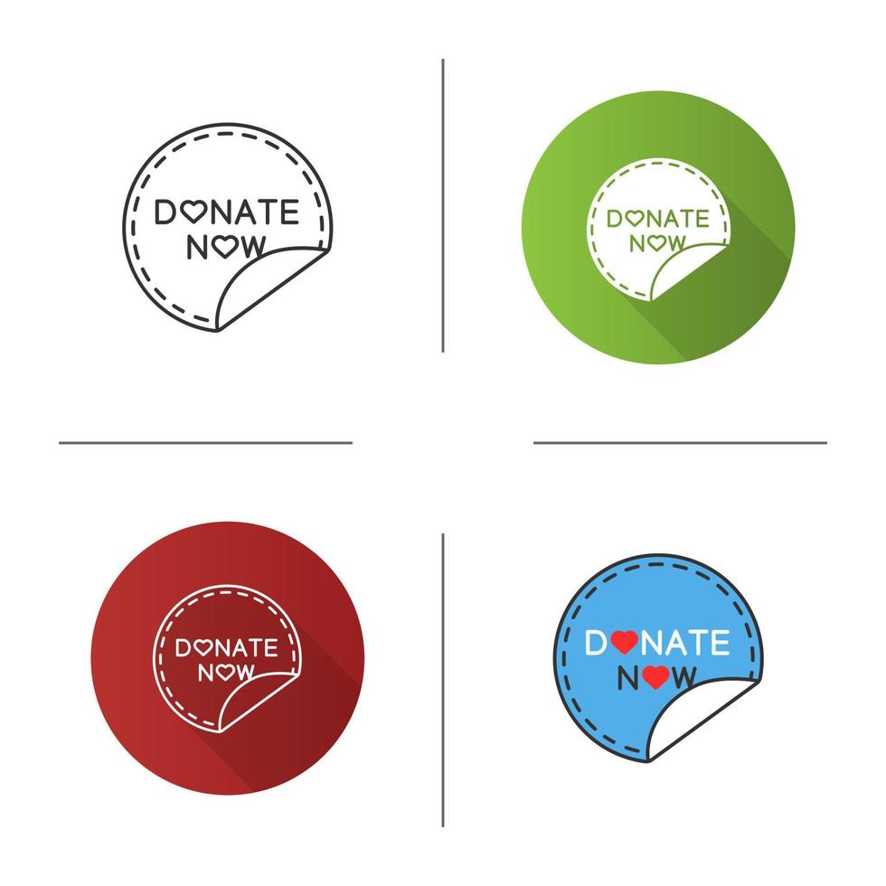 donera nu rund klistermärke ikon. platt design, linjär och färgstilar. donation. välgörenhet klistermärke. isolerade vektorillustrationer vektor