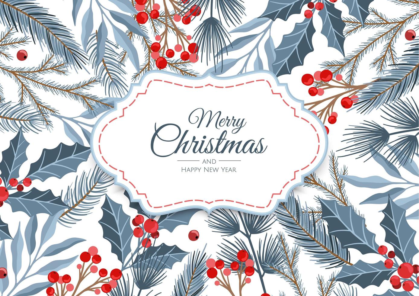 Frohe Weihnachten und Neujahrskarten mit Winterpflanzen entwerfen Illustration für Grüße, Einladung, Flyer, Broschüre. vektor