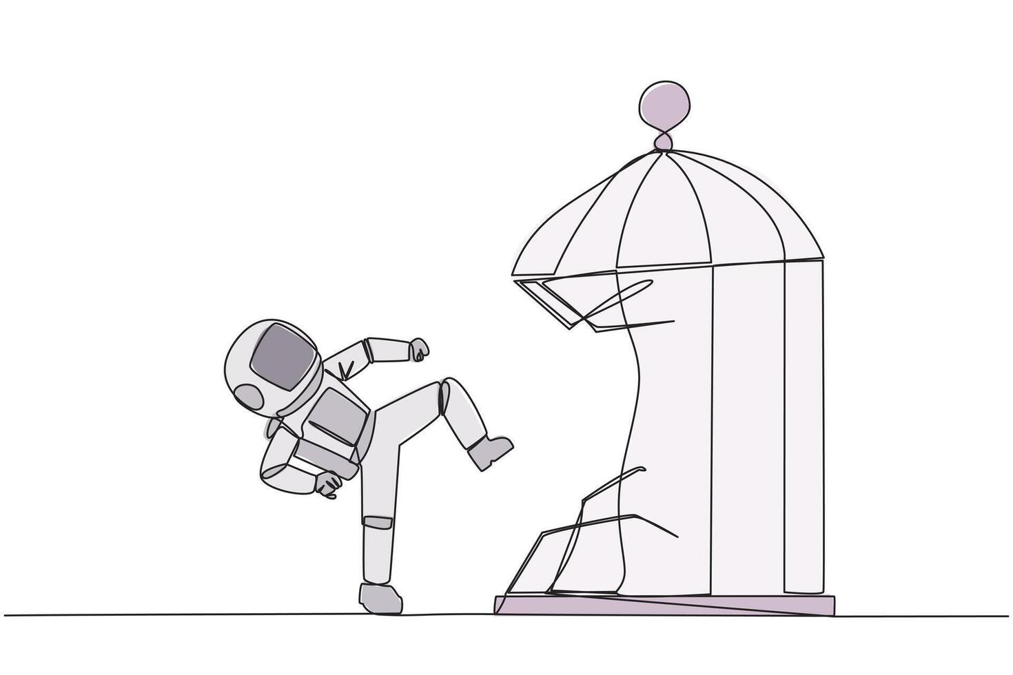 Single einer Linie Zeichnung Taekwondo Astronaut zerstören das Käfig mit das trete. Metaphern entfernen das Komfort Zone fangen. ein Genius Unternehmer zum das Unternehmen. kontinuierlich Linie Design Grafik Illustration vektor