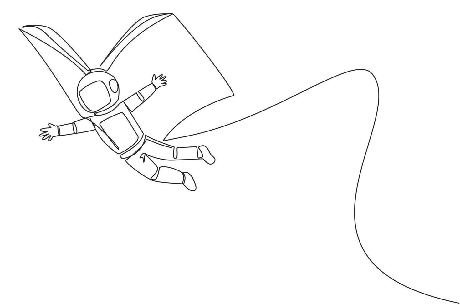 Single kontinuierlich Linie Zeichnung jung Astronaut fliegend mit Flügel Das Kommen Sie von öffnen groß Buch. das Metapher getragen Weg mit das Handlung. konstruktiv Fantasie. einer Linie Design Illustration vektor