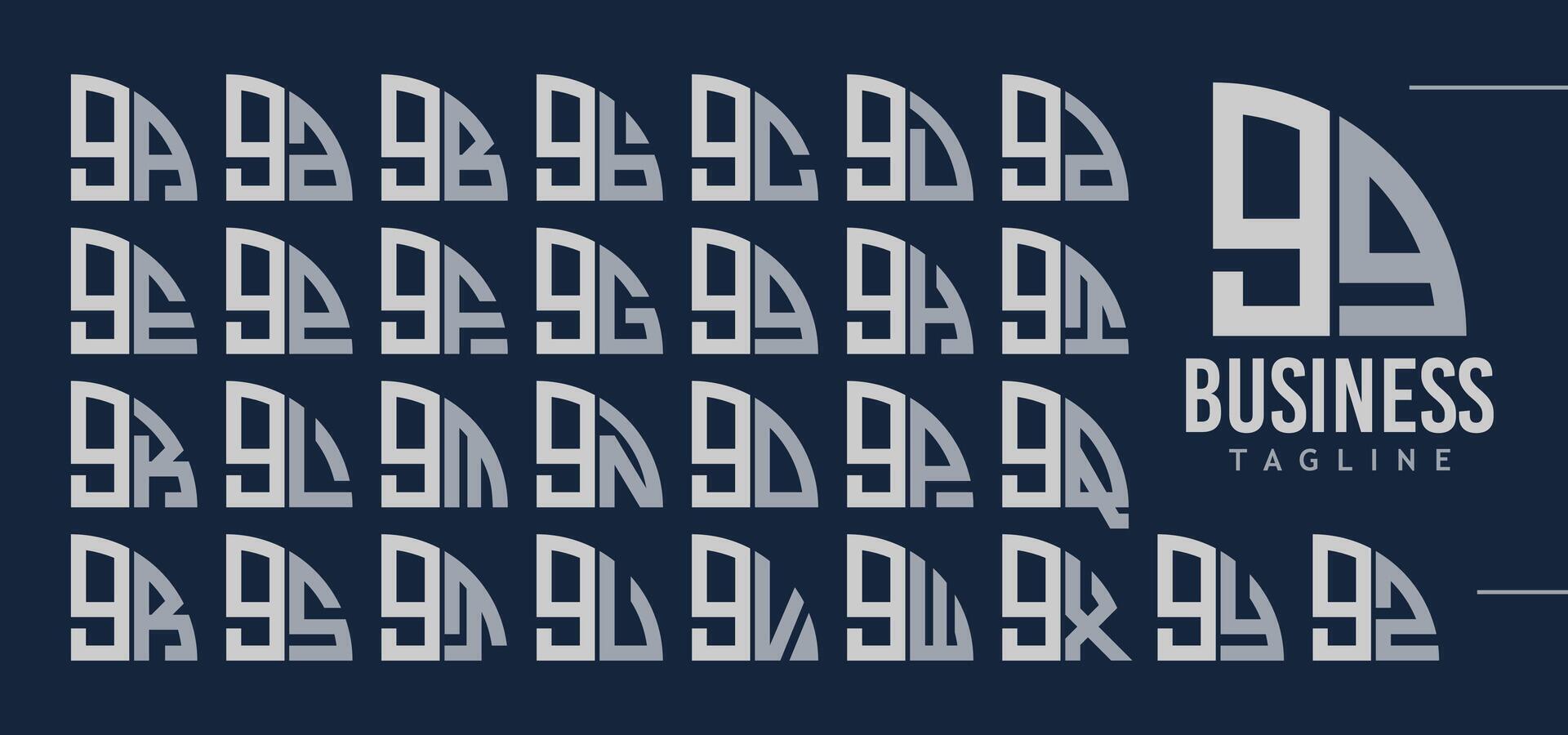 bündeln von Quartal Kreis Kleinbuchstaben Brief G gg Logo, Nummer 9 99 Design vektor