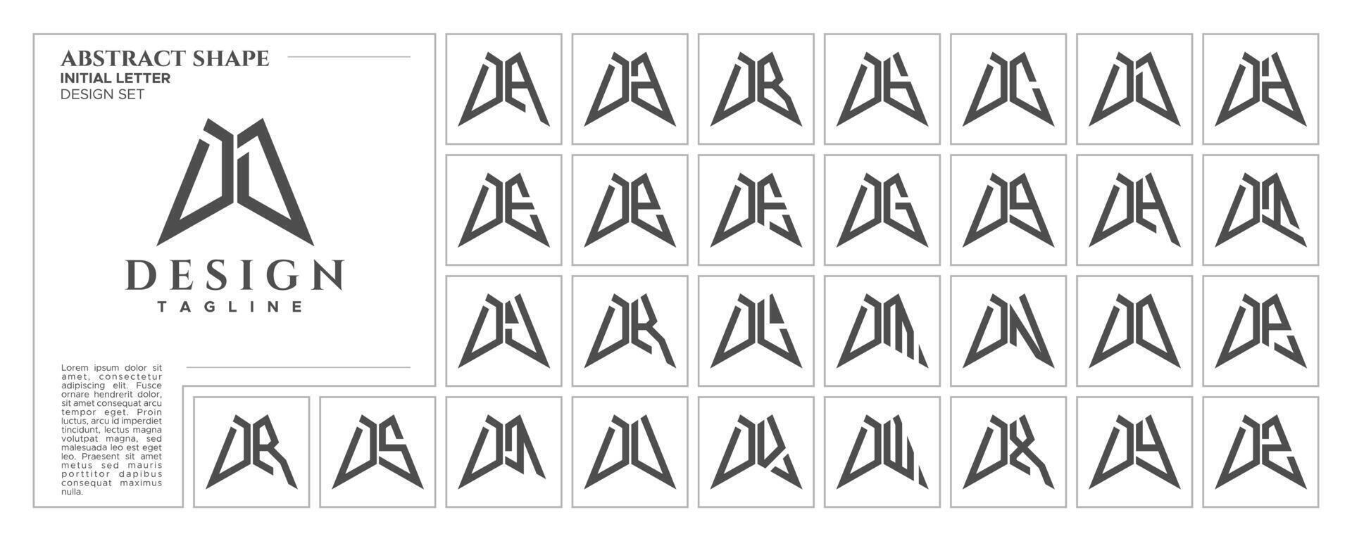 platt linje skarp abstrakt form brev d dd logotyp stämpel uppsättning vektor