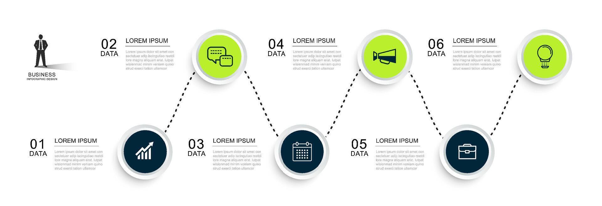 infographics cirkel tidslinje med 6 siffra data mall. illustration abstrakt bakgrund. vektor