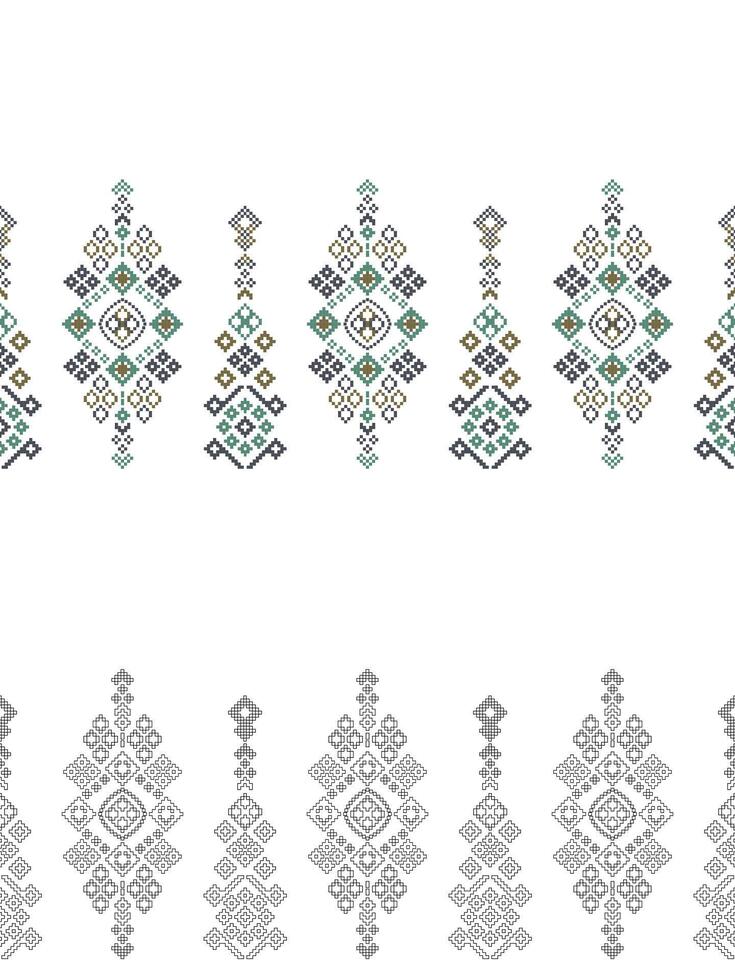 traditionell etnisk motiv ikat geometrisk tyg mönster korsa stitch.ikat broderi etnisk färg måla pixel vit bakgrund. abstrakt, illustration. textur, dekoration, tapeter. vektor