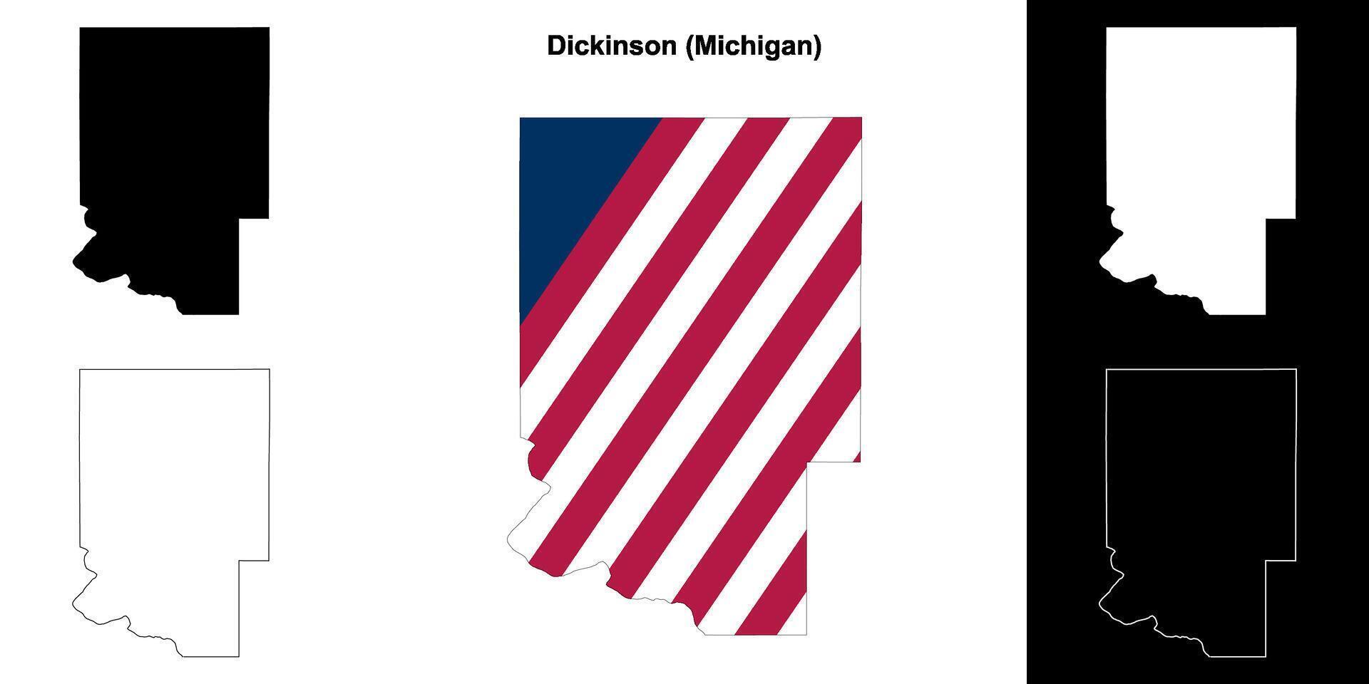 dickinson Bezirk, Michigan Gliederung Karte einstellen vektor