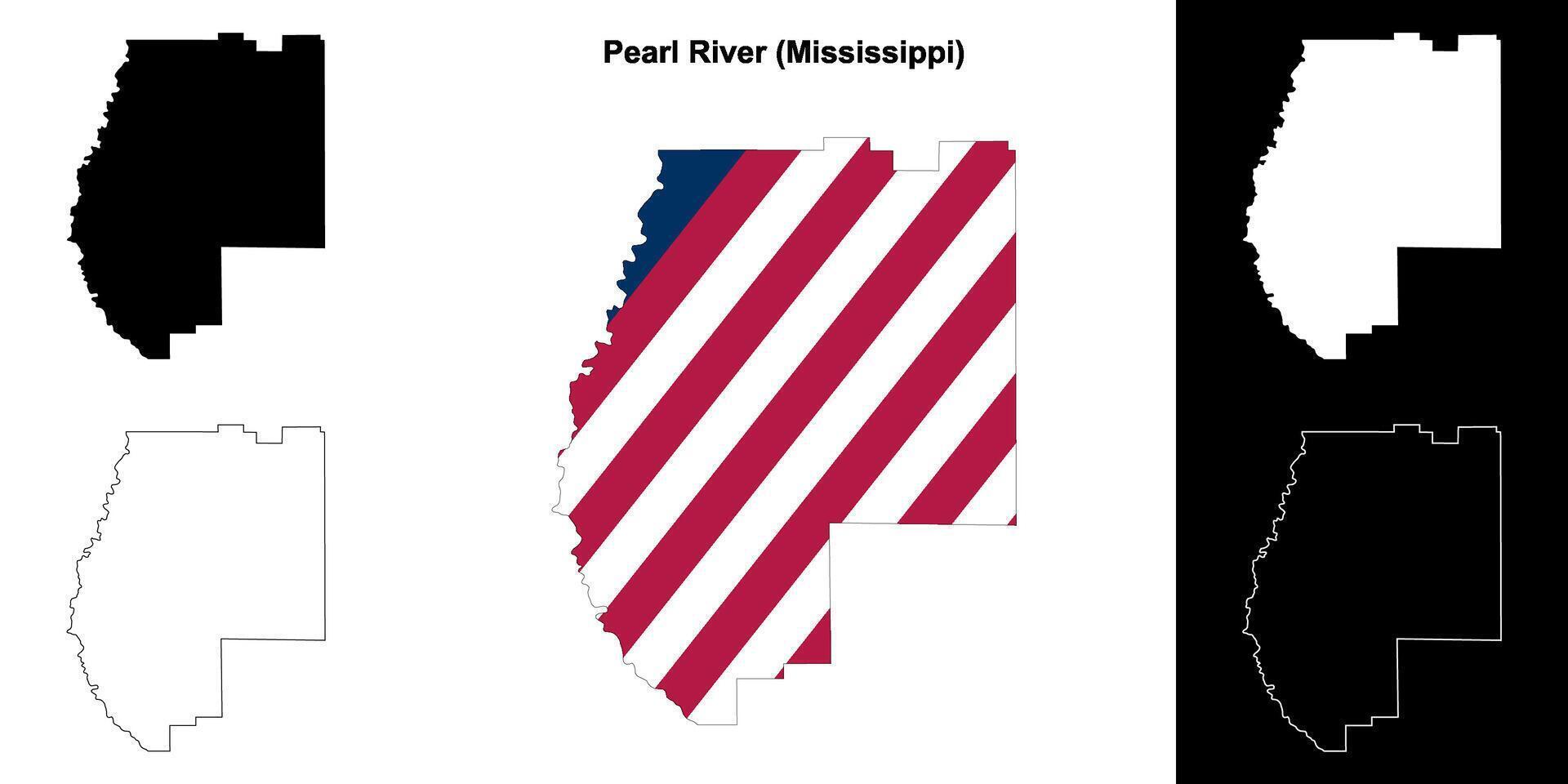 Perle Fluss Bezirk, Mississippi Gliederung Karte einstellen vektor