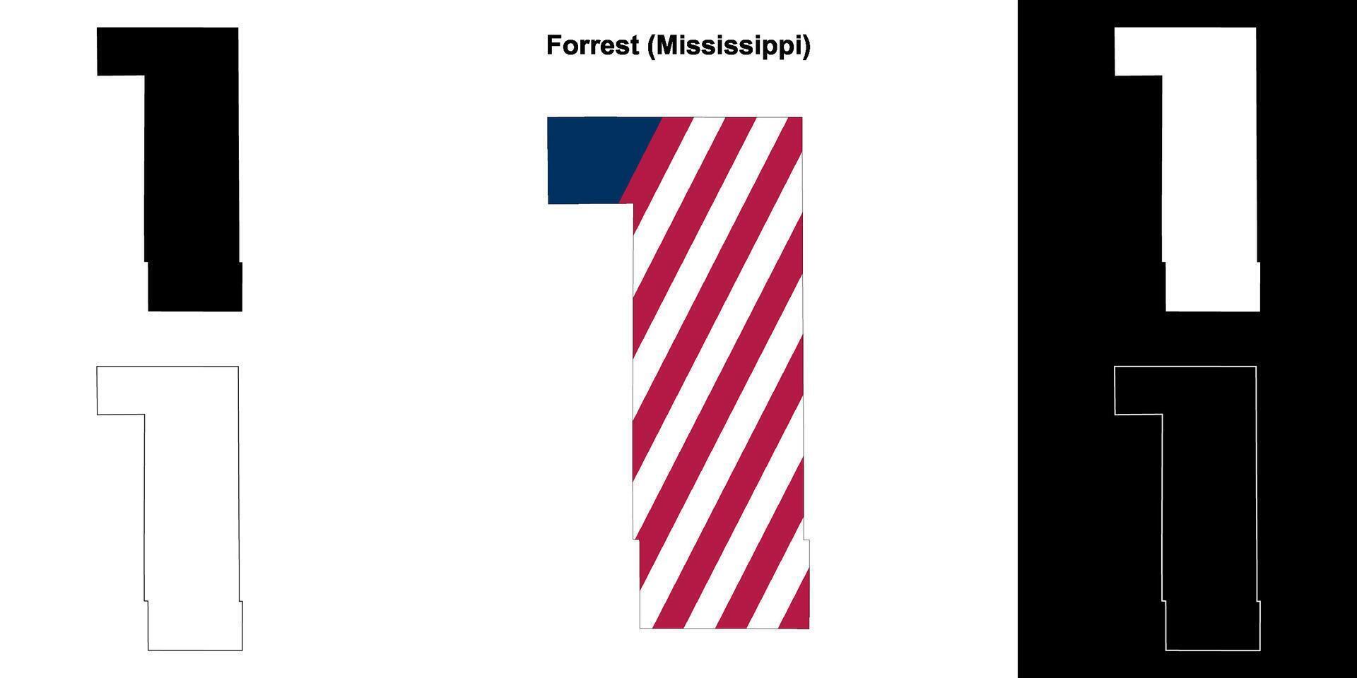 Wald Bezirk, Mississippi Gliederung Karte einstellen vektor