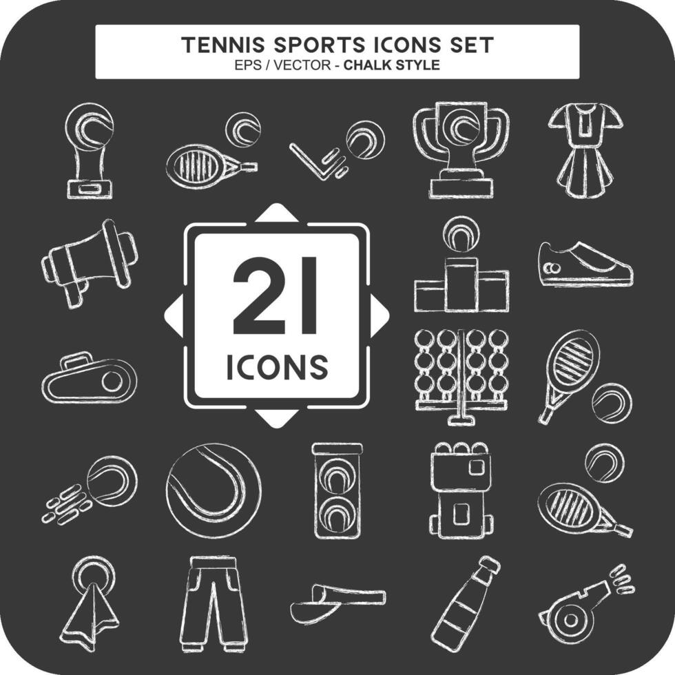 Symbol einstellen Tennis Sport. verbunden zu Hobby Symbol. Kreide Stil. einfach Design Illustration vektor