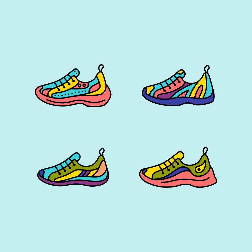 Fitness Sneaker Schuhe Farbe dünn Linie Symbole einstellen vektor