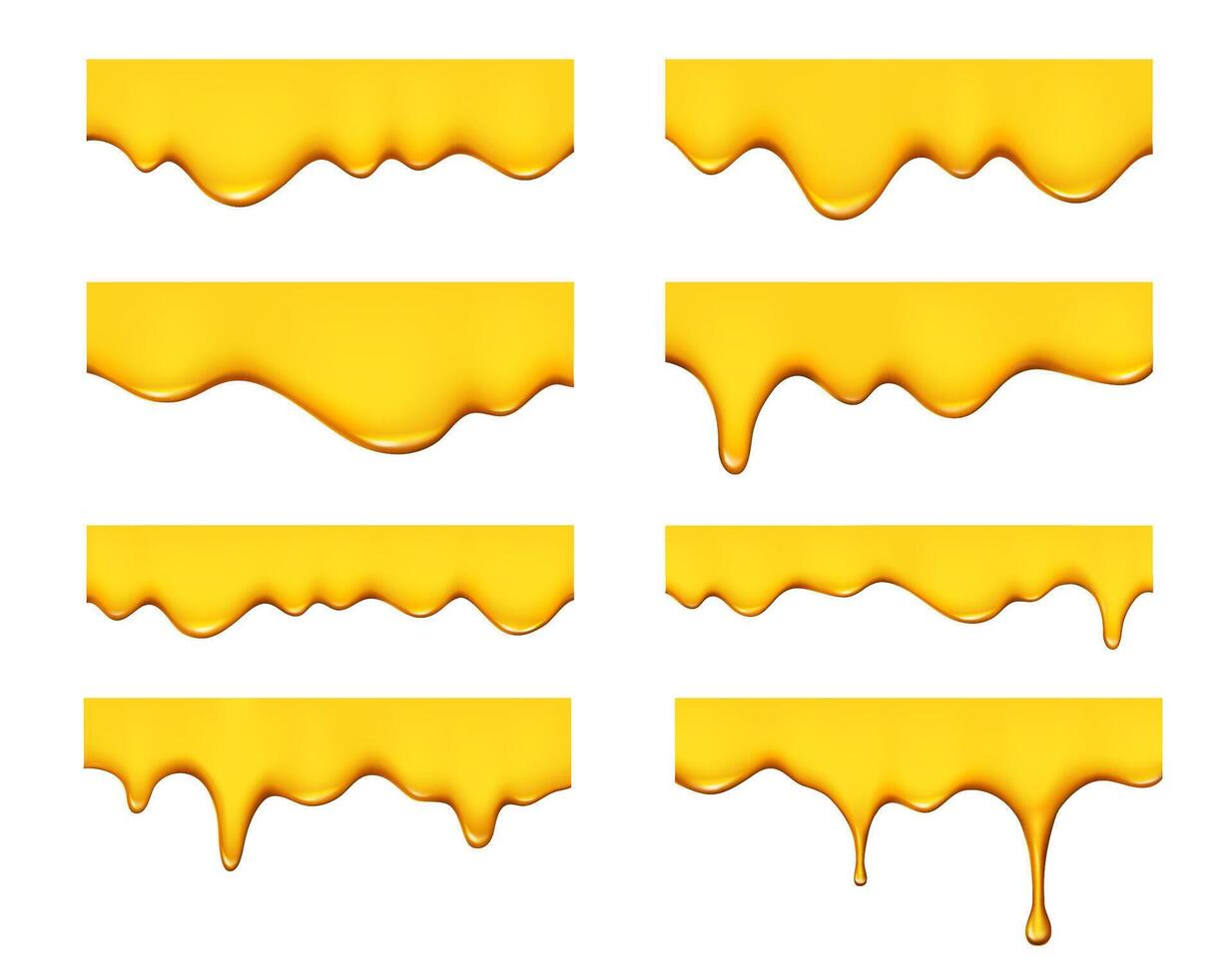 Süss Gelb Honig tropfen und Schmelze 3d einstellen vektor