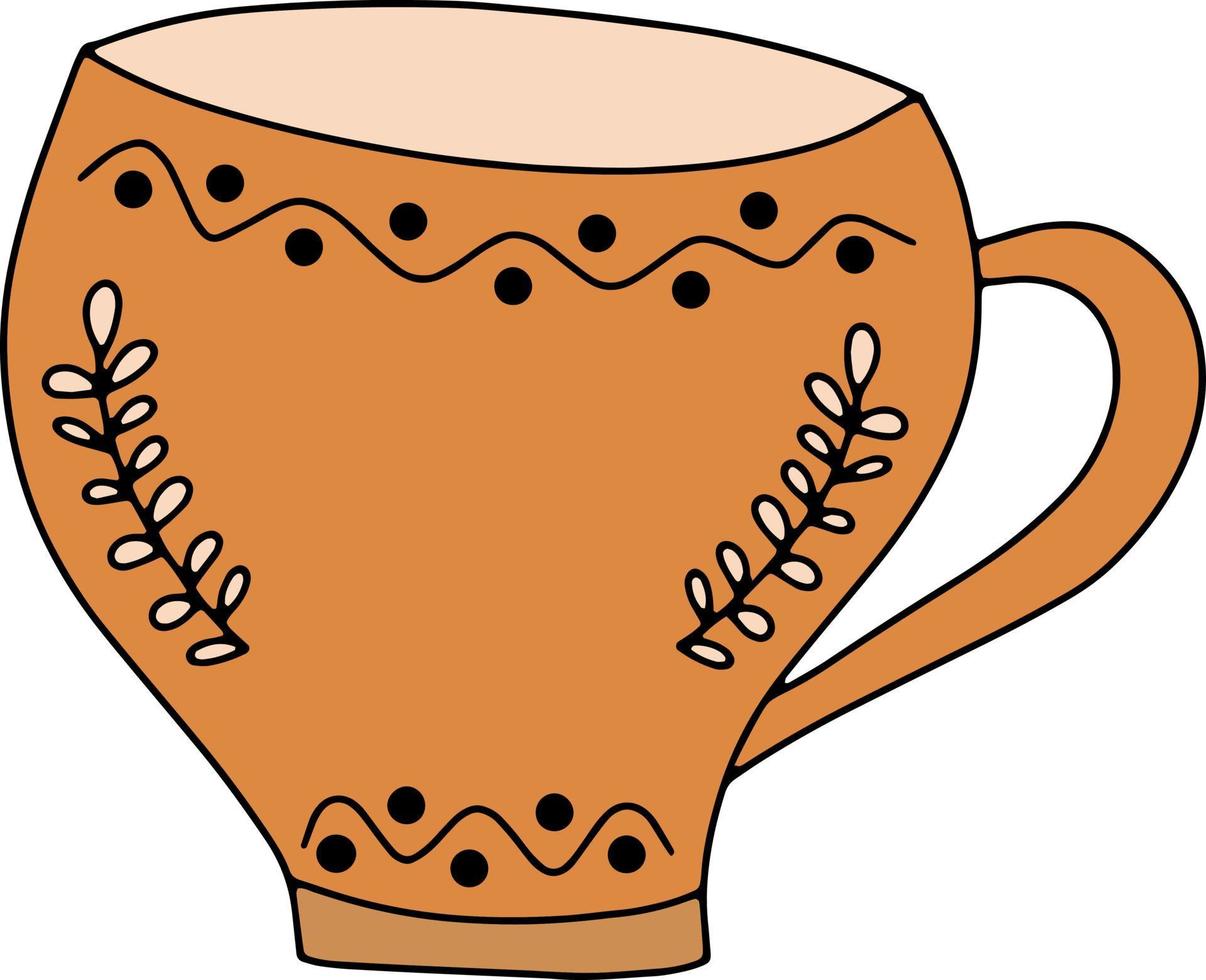 vektor illustration med orange handgjorda keramiska kopp. keramiska köksartiklar med naturprydnadsdesign. handgjord keramik