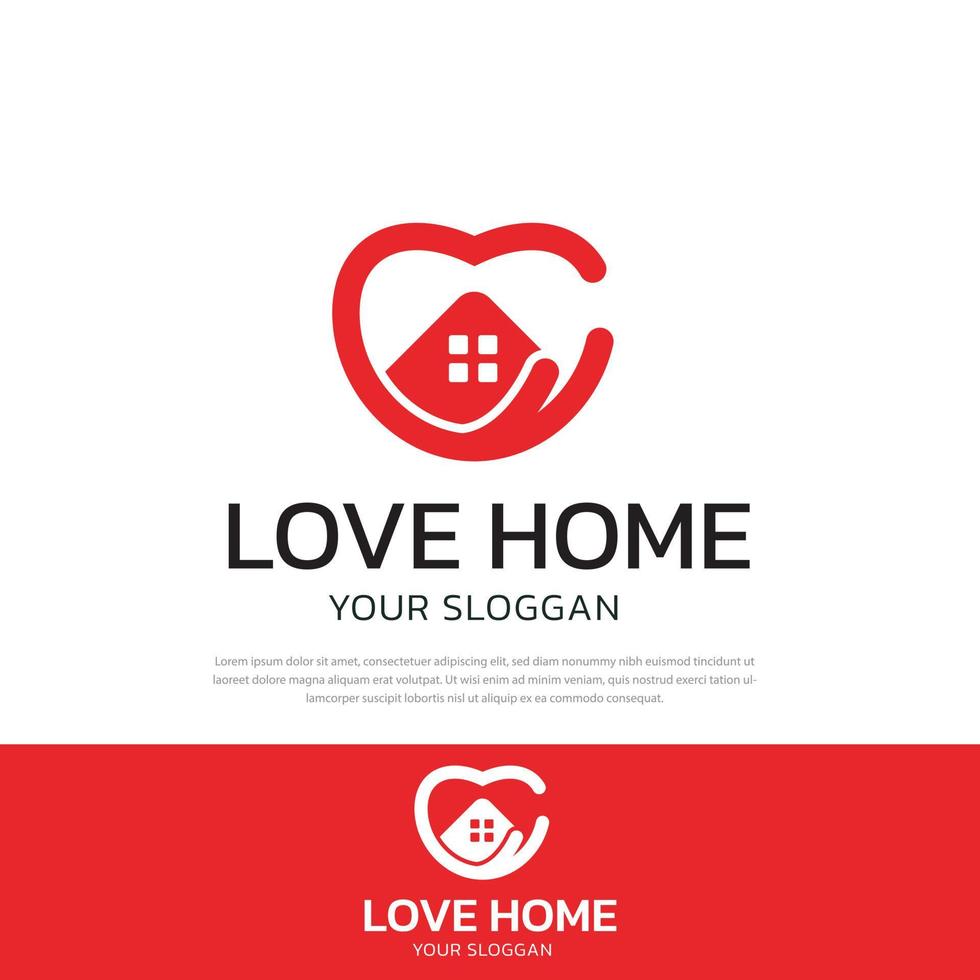 Home Design Logo Liebe Illustration, Home Care Logo, Symbol, Symbolvektorvorlage vektor