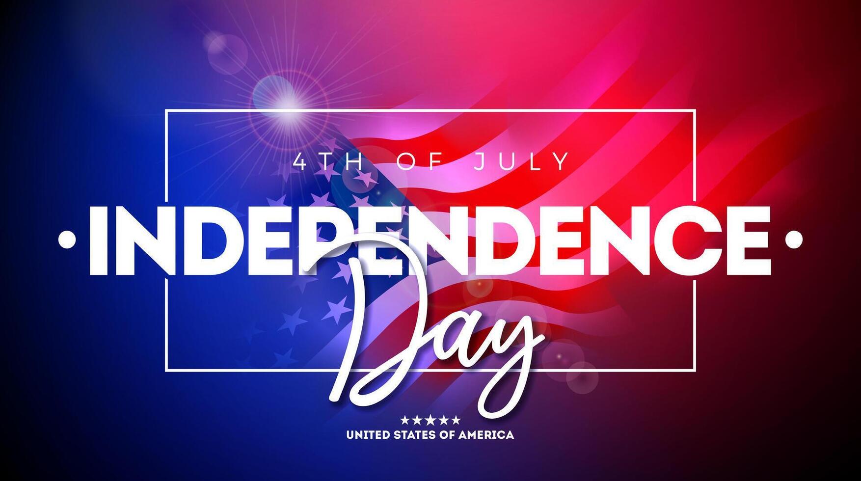 4:e av juli oberoende dag av de USA illustration med amerikan flagga och typografi brev på skinande bakgrund. fjärde av juli nationell firande design för baner, hälsning kort vektor