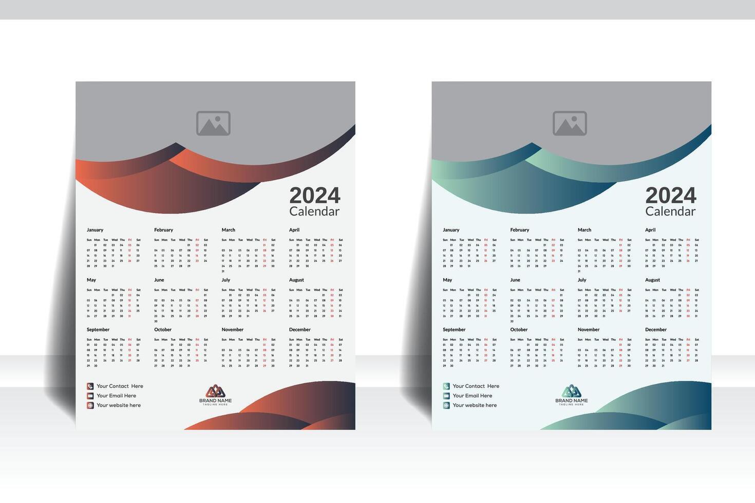 kreativ Geschäft Mauer Kalender Design 2024, jährlich Kalender Design mit Raum zum Ihre Bild. Mauer Kalender, Startseite Vorlage, Werbung kreativ. vektor