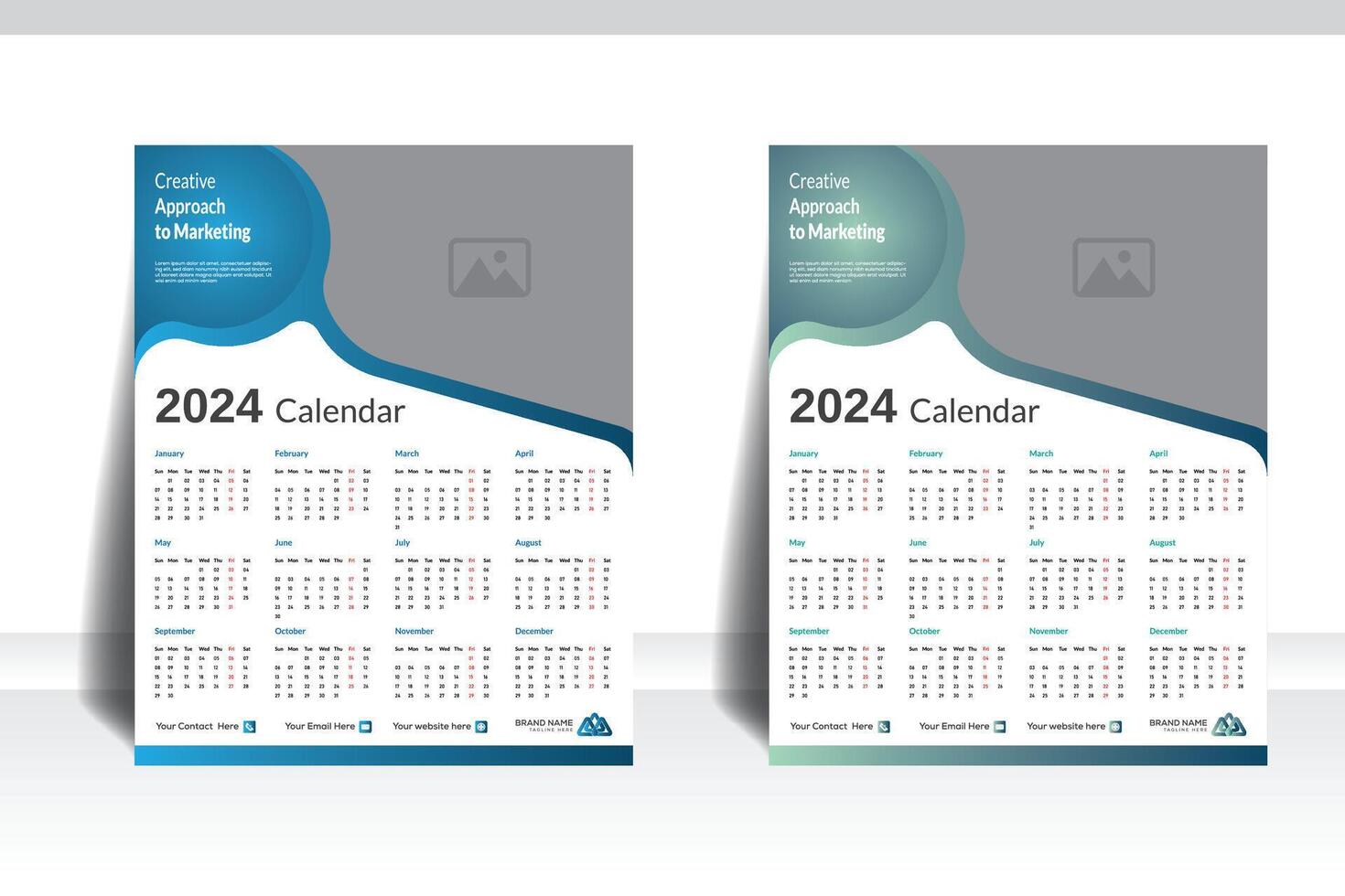 kreativ Ansatz zu Marketing Mauer Kalender Design, jährlich Kalender Design. vektor