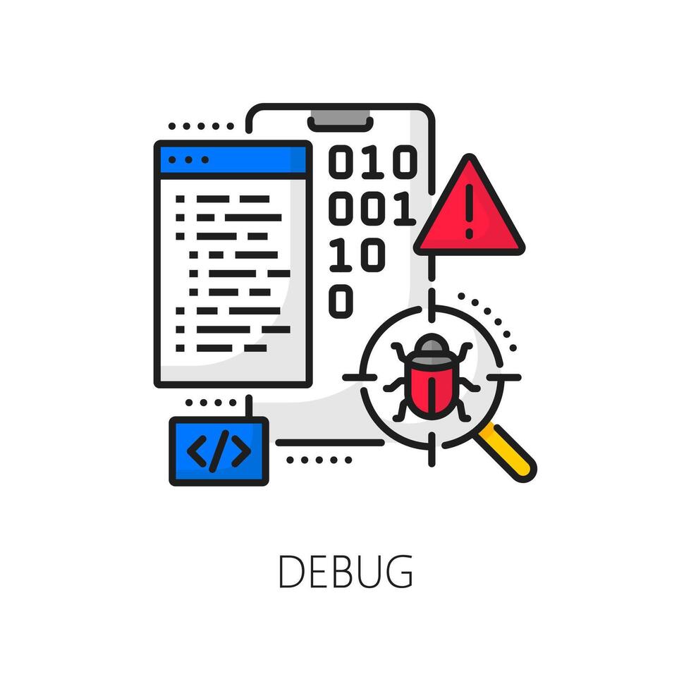 Handy App sich entwickeln und debuggen Gliederung Symbol vektor