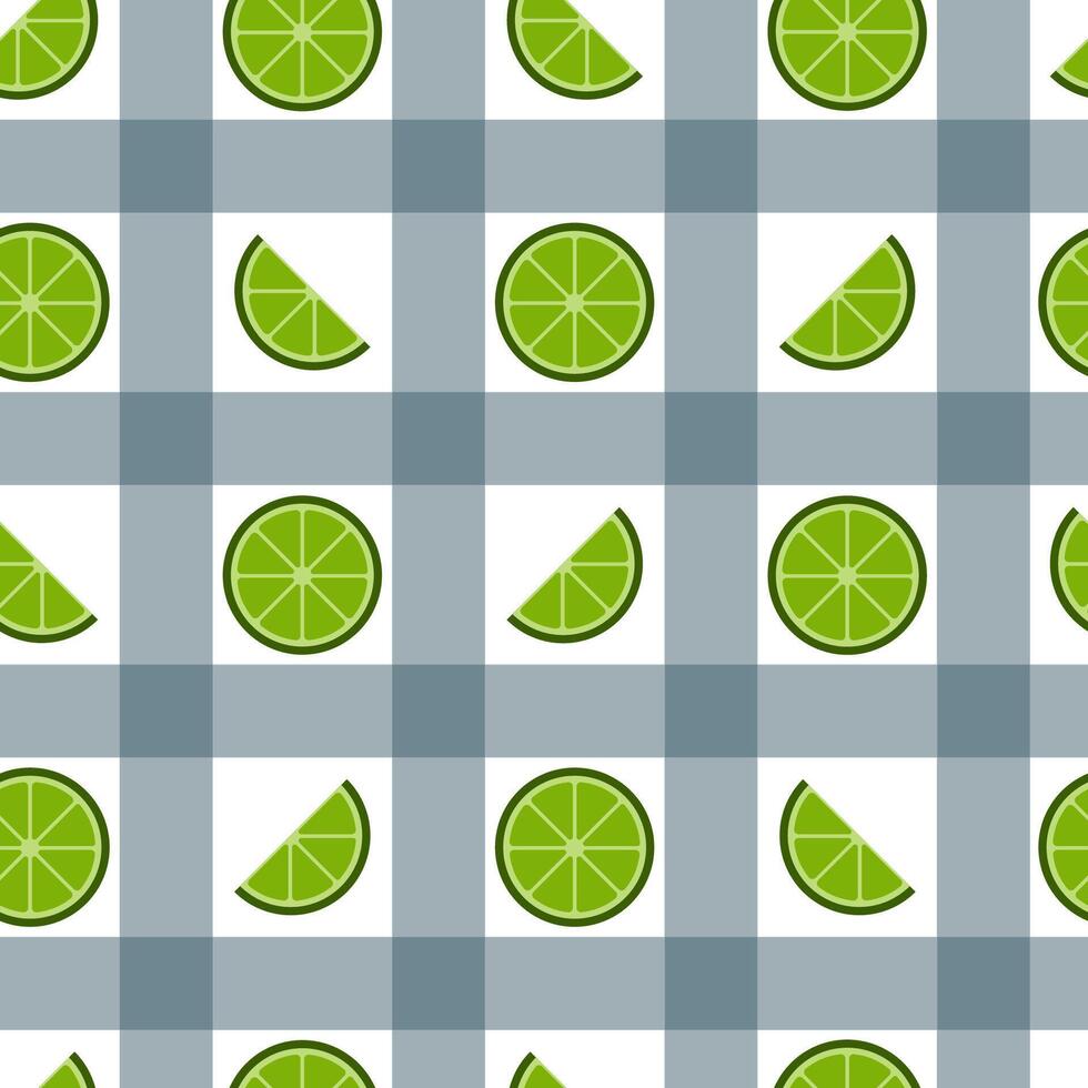 Limette Zitrusfrüchte Obst Gingham Plaid nahtlos Muster vektor