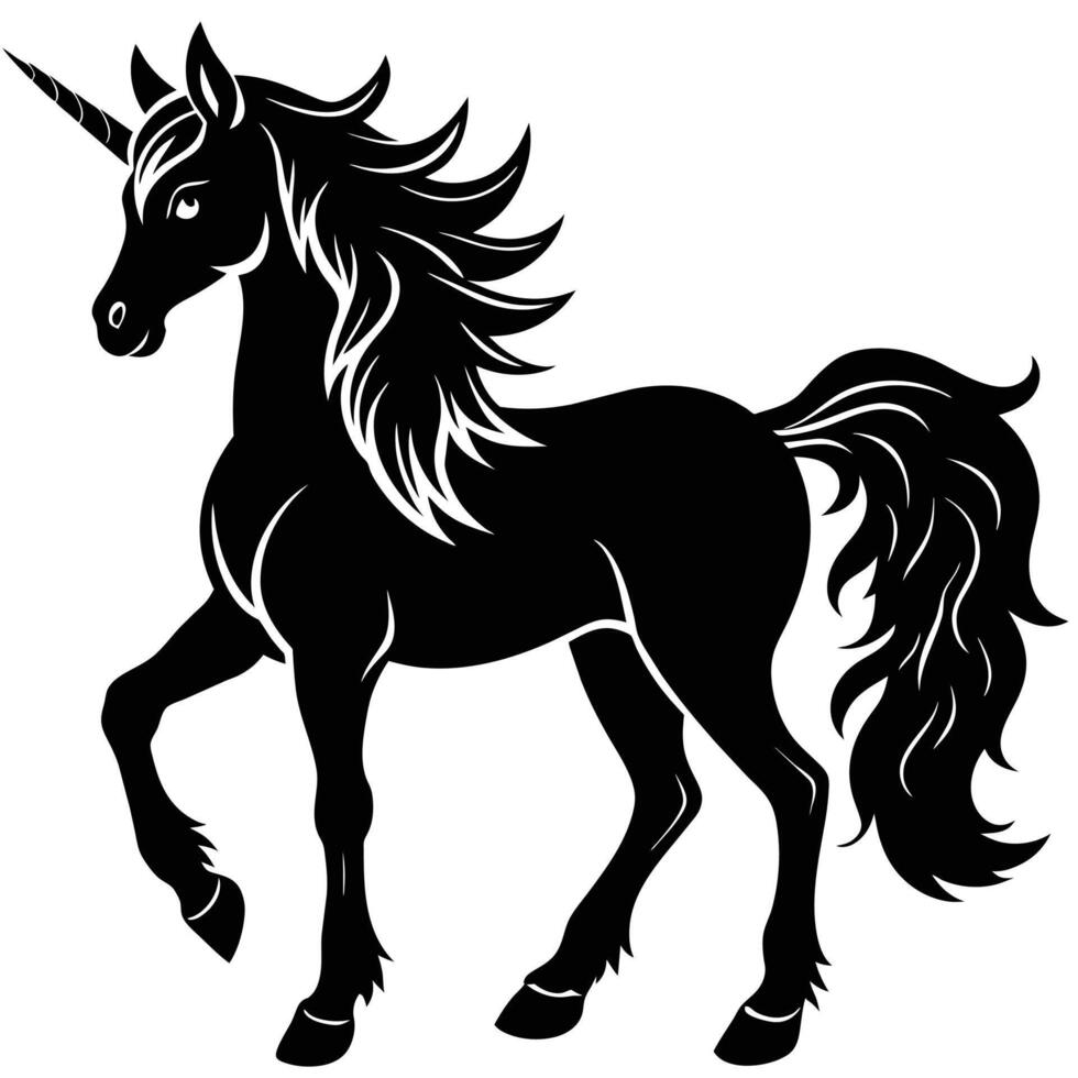 magisch Einhorn Silhouette schwarz und Weiß vektor