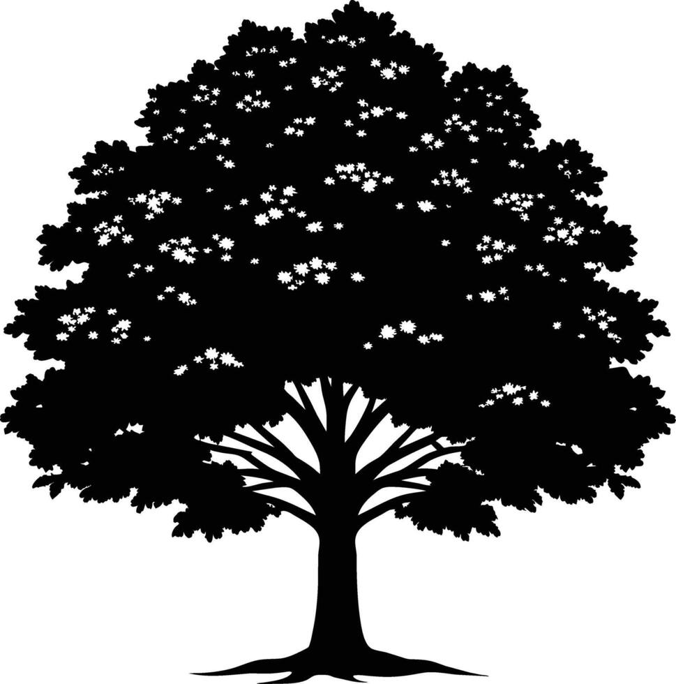 Eiche Baum Silhouette schwarz auf Weiß Hintergrund vektor