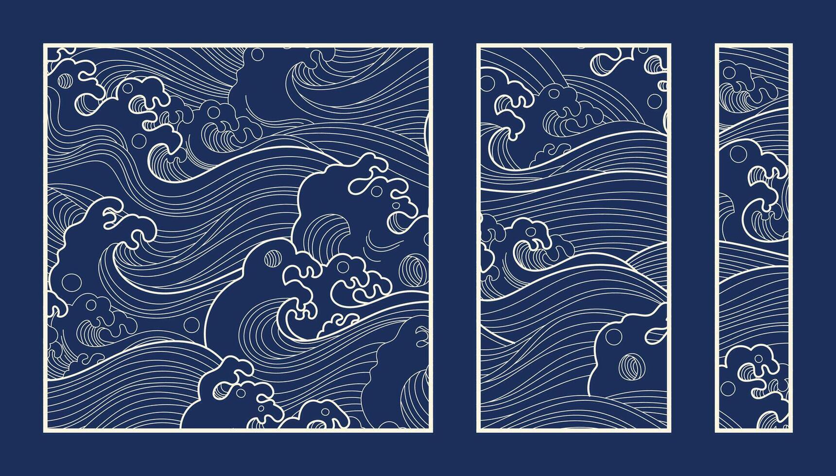 Blau Meer Welle Muster Sammlung. Laser- Schnitt mit Linie Design Muster. Design zum Holz Carving, Mauer Panel Dekor, Metall Schneiden, Mauer Kunst, Startseite Hintergrund, Hintergrund und Banner. vektor