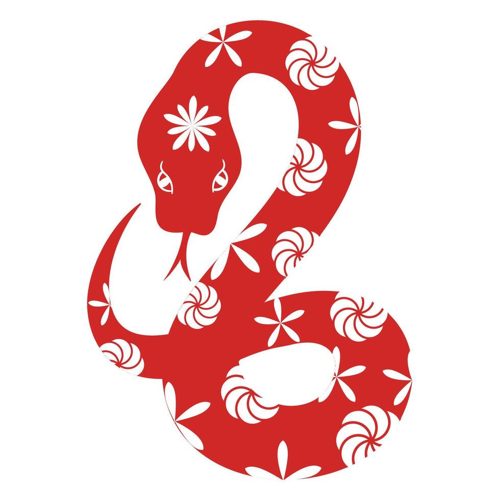 Chinesisch Neu Jahr Schlange Charakter . Tierkreis Zeichen Jahr von das Schlange mit Kirsche blühen Blume Muster auf Schlange rot Farbe. Illustration Design von Hintergrund, Karte, Aufkleber, Kalender. vektor