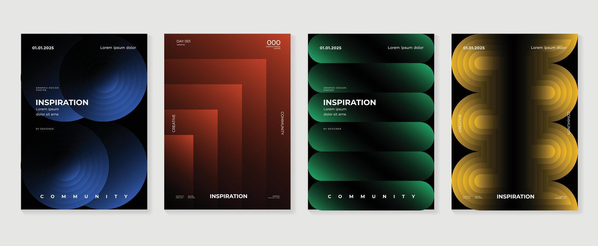 abstrakt Gradient Hintergrund Satz. minimalistisch Stil Startseite Vorlage mit beschwingt Perspektive 3d geometrisch Prisma Formen Sammlung. Ideal Design zum Sozial Medien, Poster, Abdeckung, Banner, Flyer. vektor